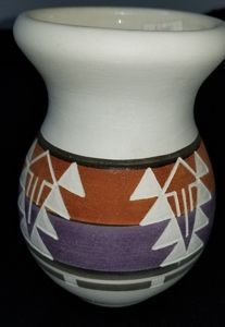 Sioux Pottery vase cream purple orange American Native design